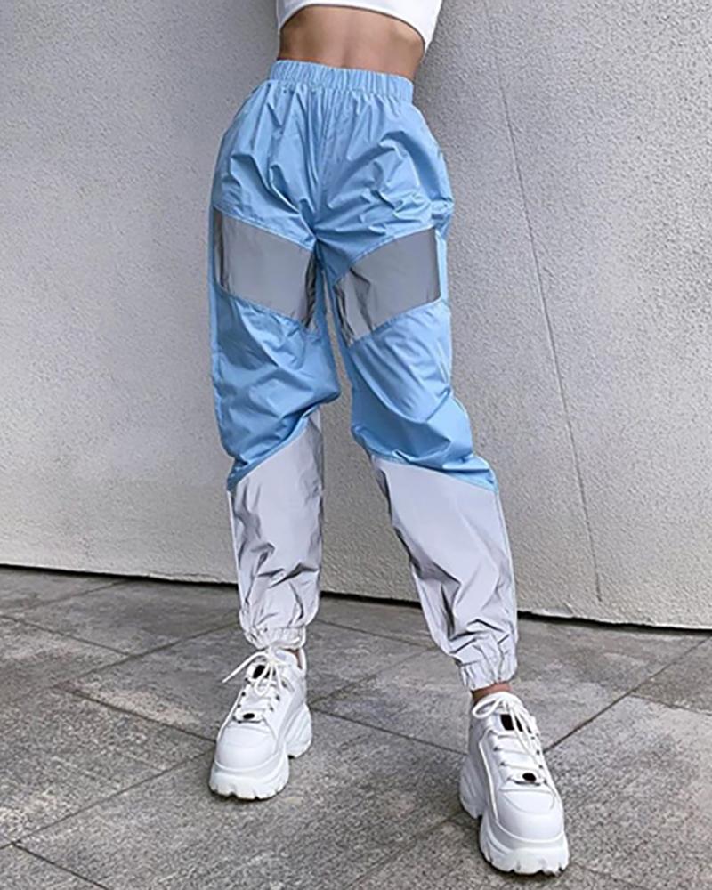 

Casual Reflective Colorblock Sweatpants, Blue
