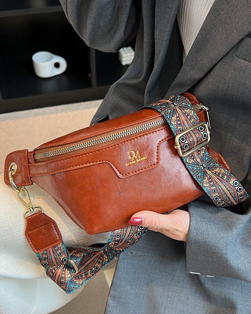 

Zipper Design Retro Crossbody Bag, Brown