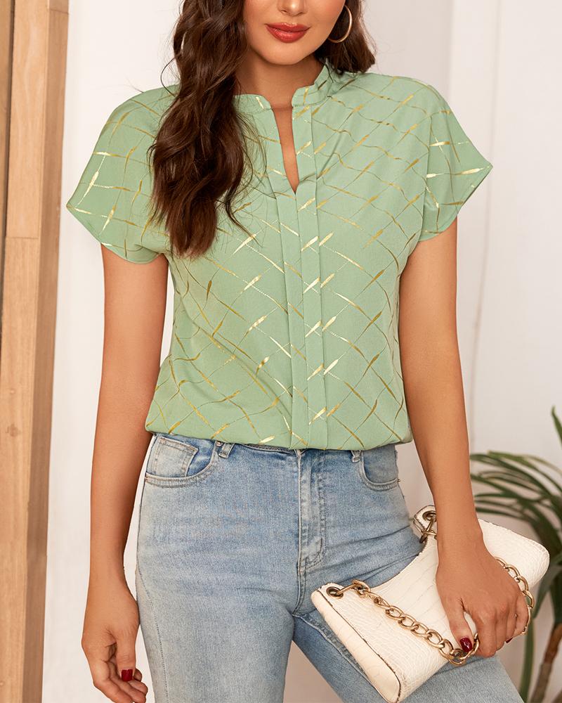 

Plaid Pattern Cap Sleeve Top, Light green