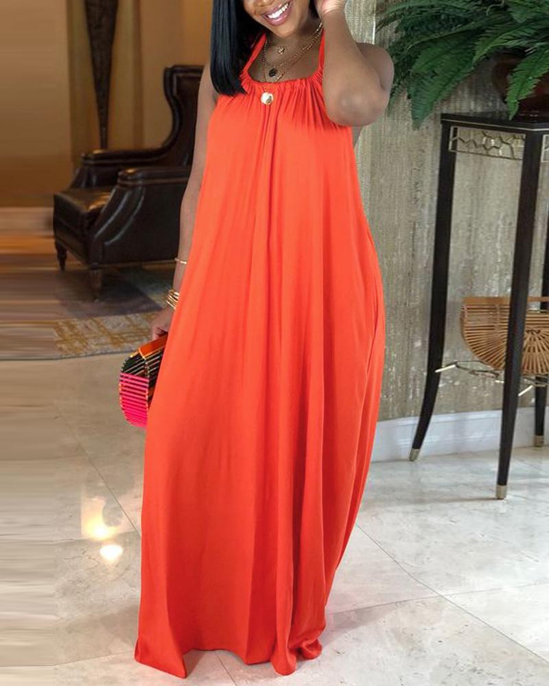 

Halter Backless Casual Maxi Dress, Orange