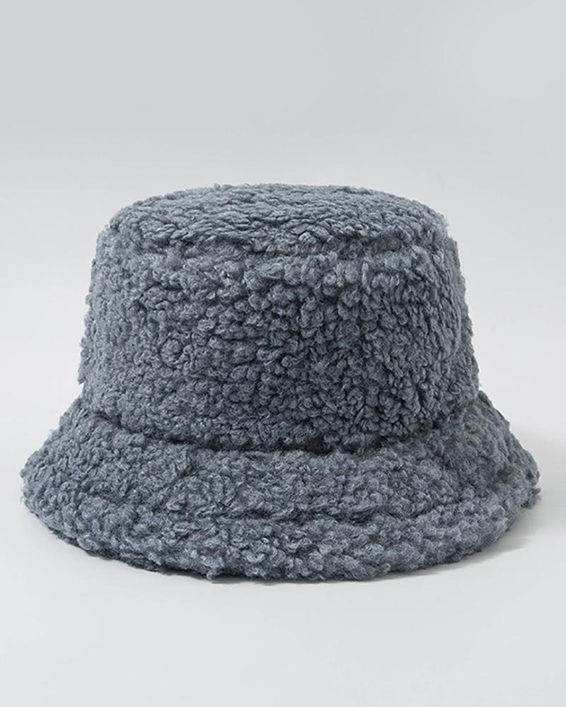 

Plain Casual Fluffy Bucket Hat, Gray