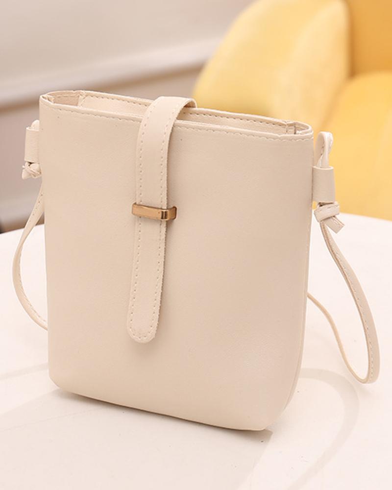 

Buckled Detail Crossbody Shoulder Bucket Bag, Beige