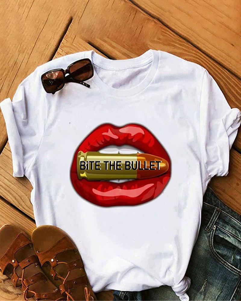 

Lip Letter Graphic Print Short Sleeve T-shirt, Style5