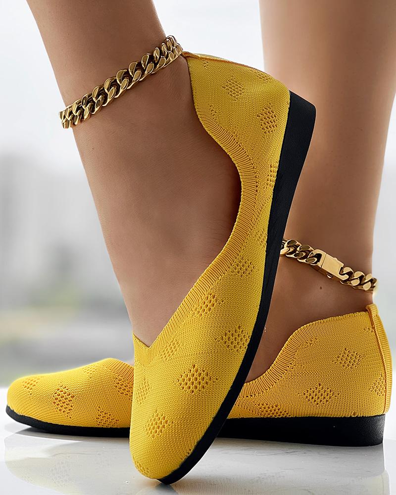 

Hollow Out Breathable Knit Loafers, Yellow