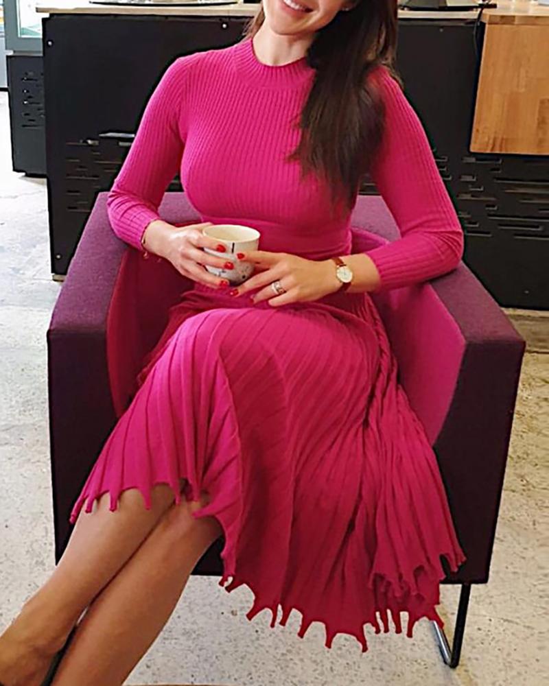 

Long Sleeve Knit Ruched Long Sleeve Dress, Hot pink