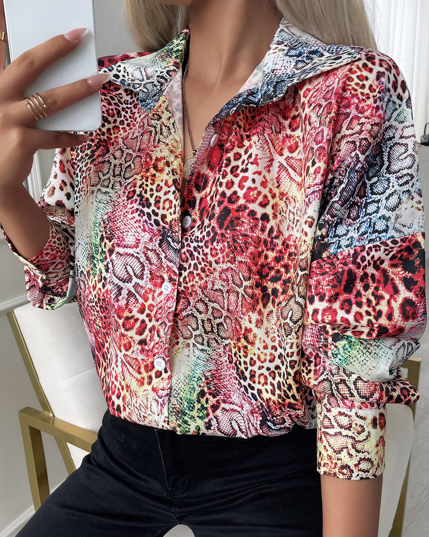 

Colorful Leopard Print Button Front Top, Multicolor
