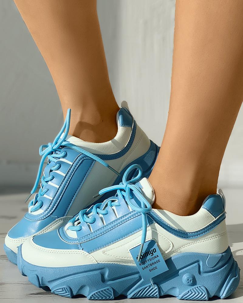 

Colorblock Lace-up Muffin Sneakers, Sky blue