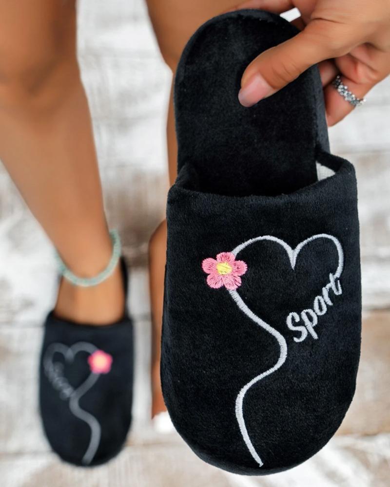 

Heart Letter Pattern Non Slip Fuzzy Slippers, Black