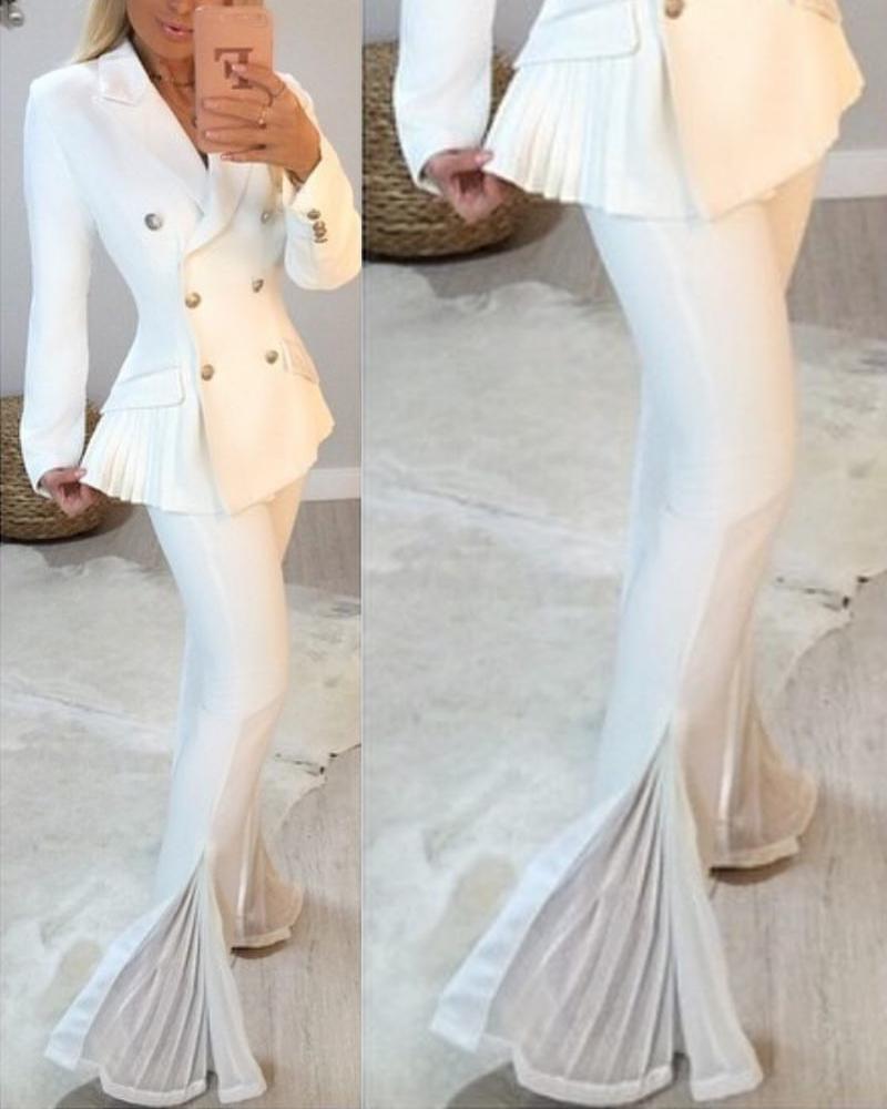 

Pleated Detail Flared Leg Pants, White