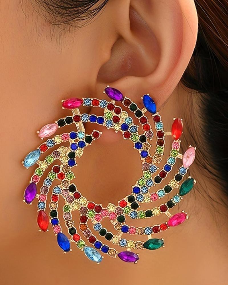 

1Pair Rhinestone Floral-Shape Personality Hoop Earrings Fashion Evening Jewelry, Multicolor