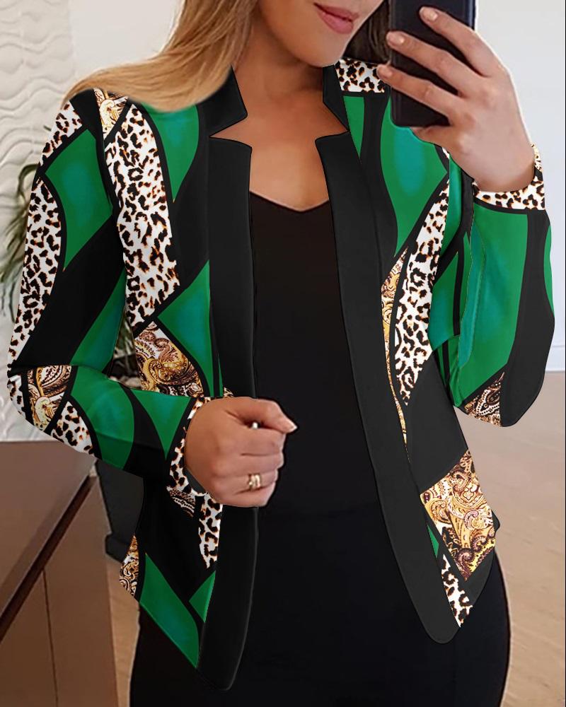 

Baroque Leopard Print Colorblock Coat, Green
