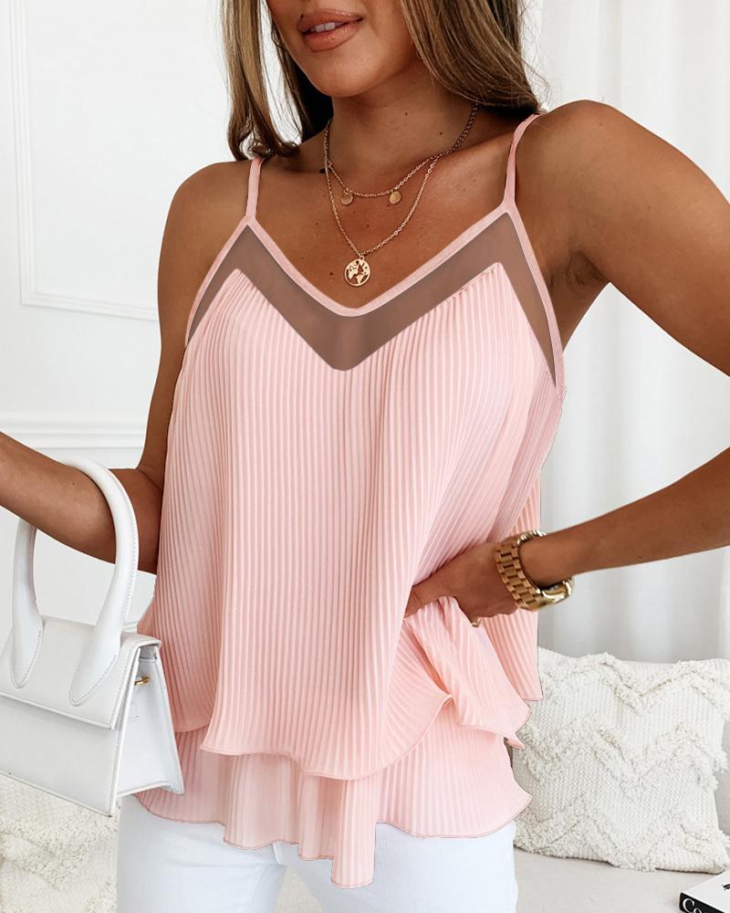 

Contrast Mesh Layered Flowy Cami Top, Pink