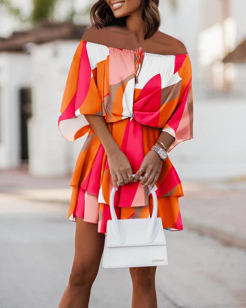 

Colorblock Off Shoulder Casual Dress, Multicolor