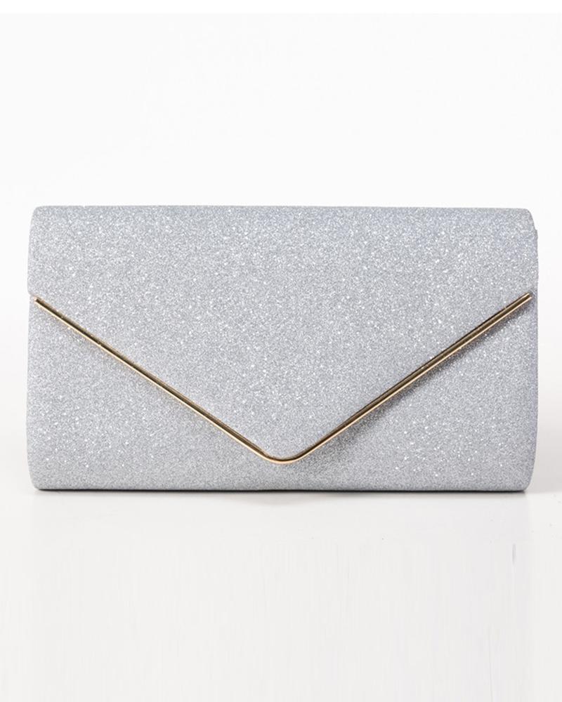 

Chain Strap Envelope Clutch Bag, Silver