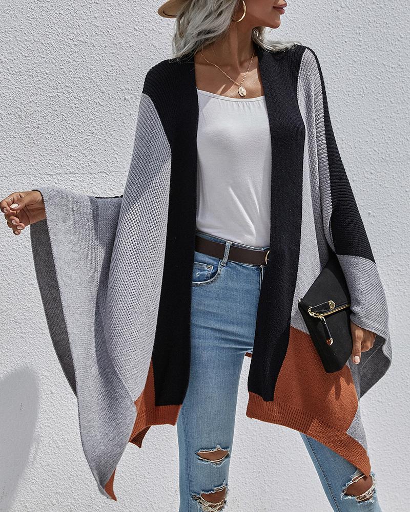 

Colorblock Cape Sleeve Kint Cardigan, Black