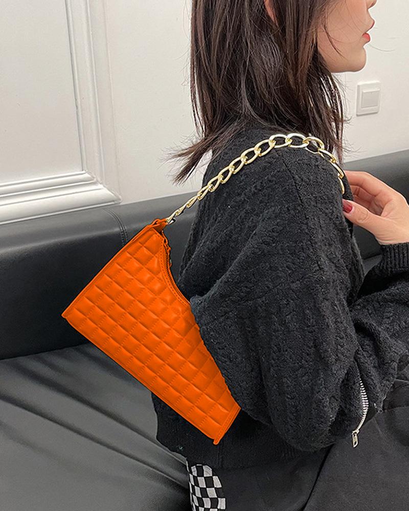 

Quilted Chain Strap Baguette Bag, Orange