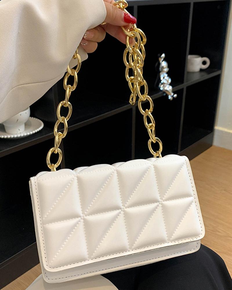 

Flap Chain Strap Quilted Mangetic Shoulder Bag, White