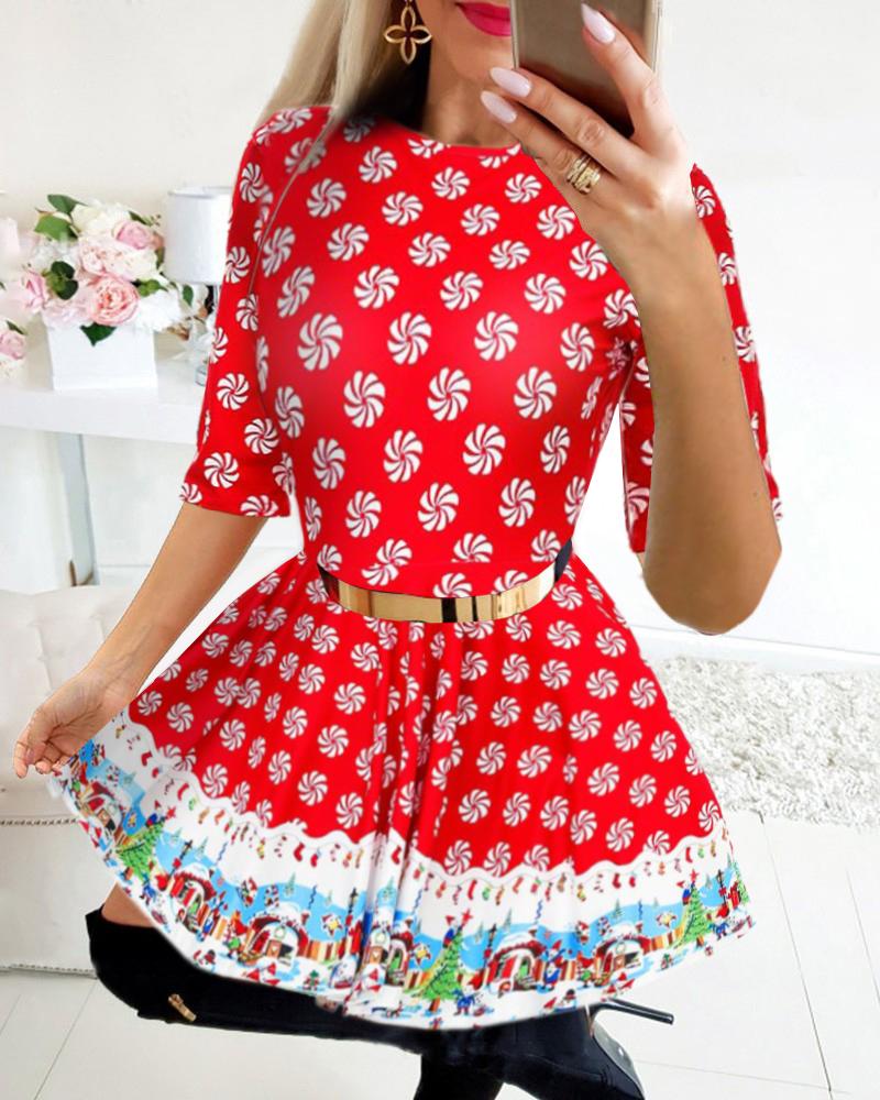 

Christmas All Over Print Dress, Red