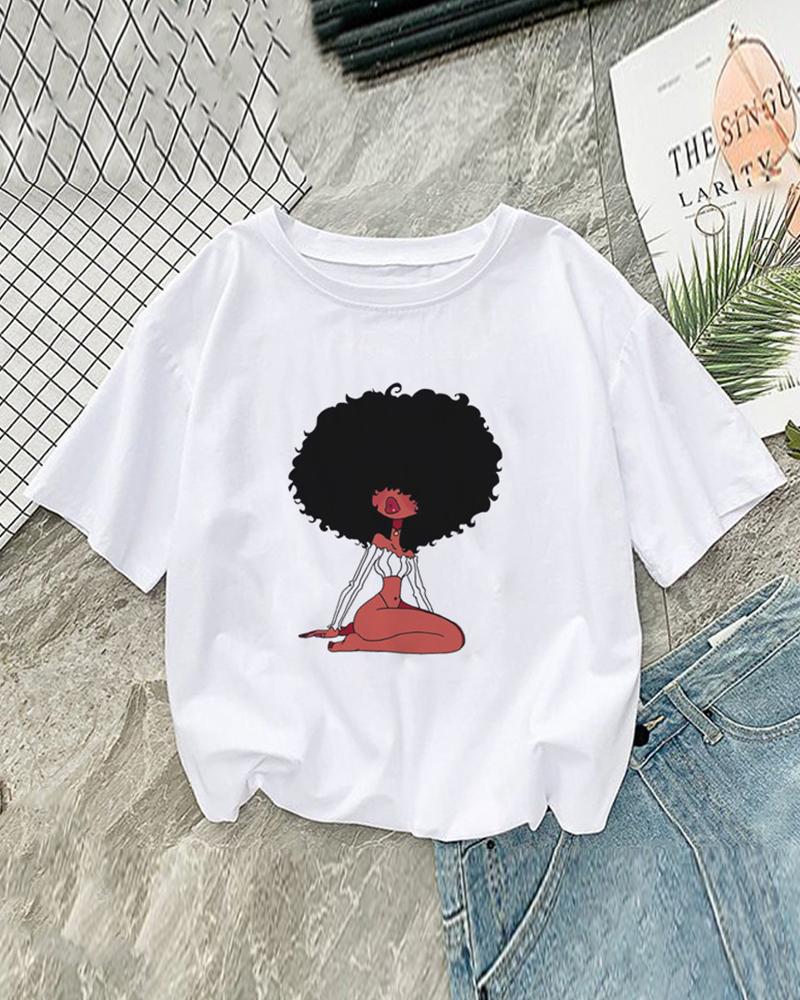

Figure Print Causal T-shirt, Style4