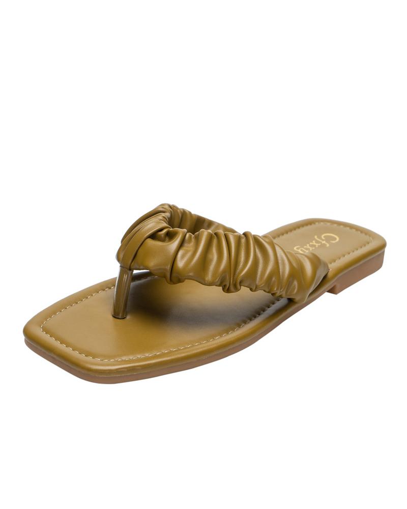 

Square-toe Solid Color Toe Post Flat Slippers, Green