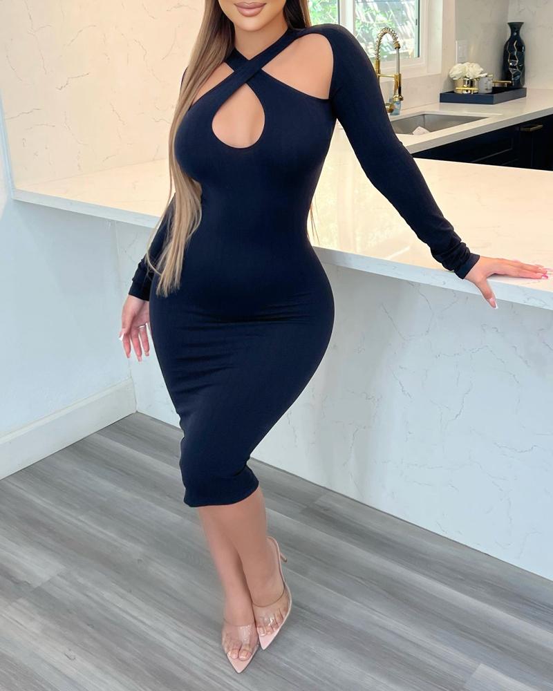 Crisscross Cutout Long Sleeve Bodycon Dress