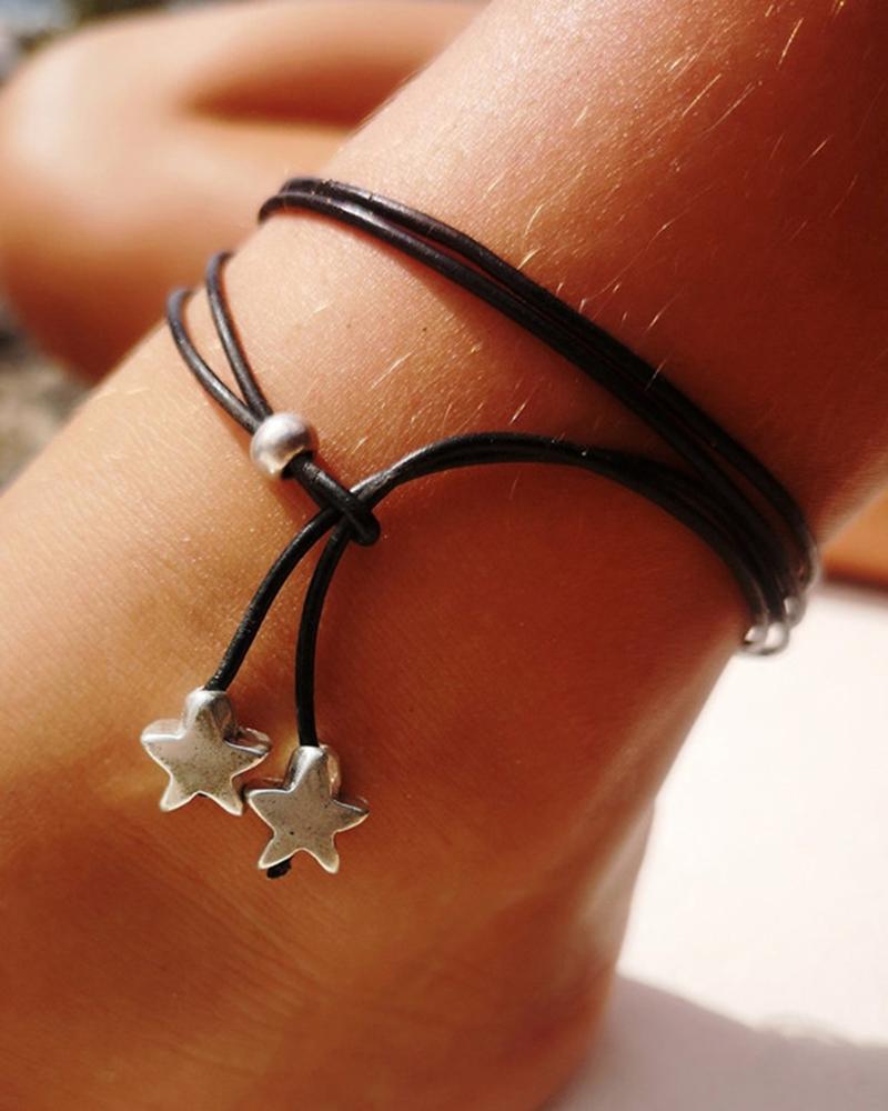 

1pc Bohemian Moon Star Multi-layer Leather Beach Anklet, Style2