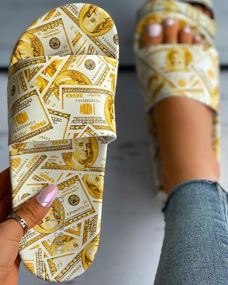 

Dollar Print Open Toe Slide Slipper, Yellow