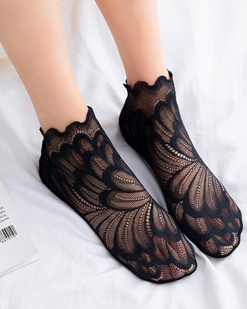 

Crochet Lace Hollow-out Non Slip Socks, Black