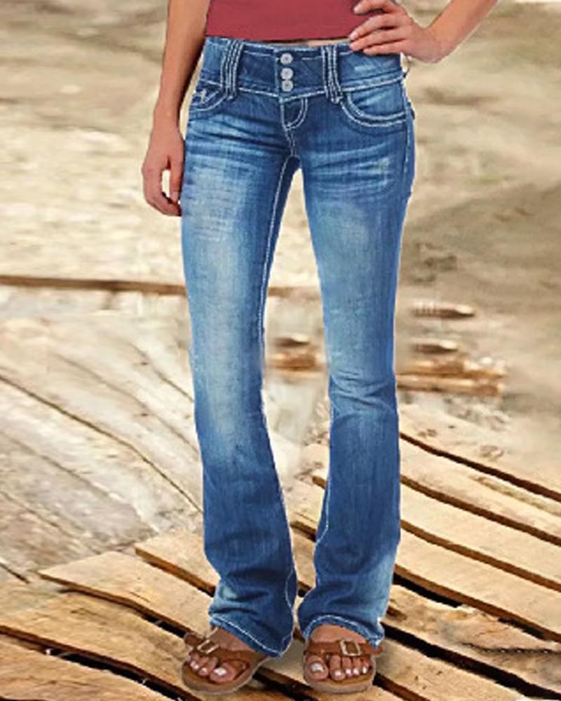 

Washed Low Waist Bootcut Jeans, Blue