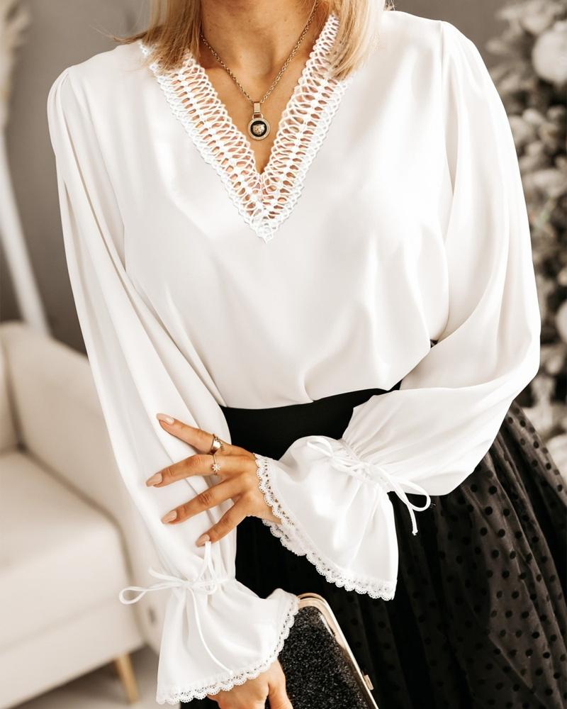 

Contrast Lace Long Sleeve Top, White