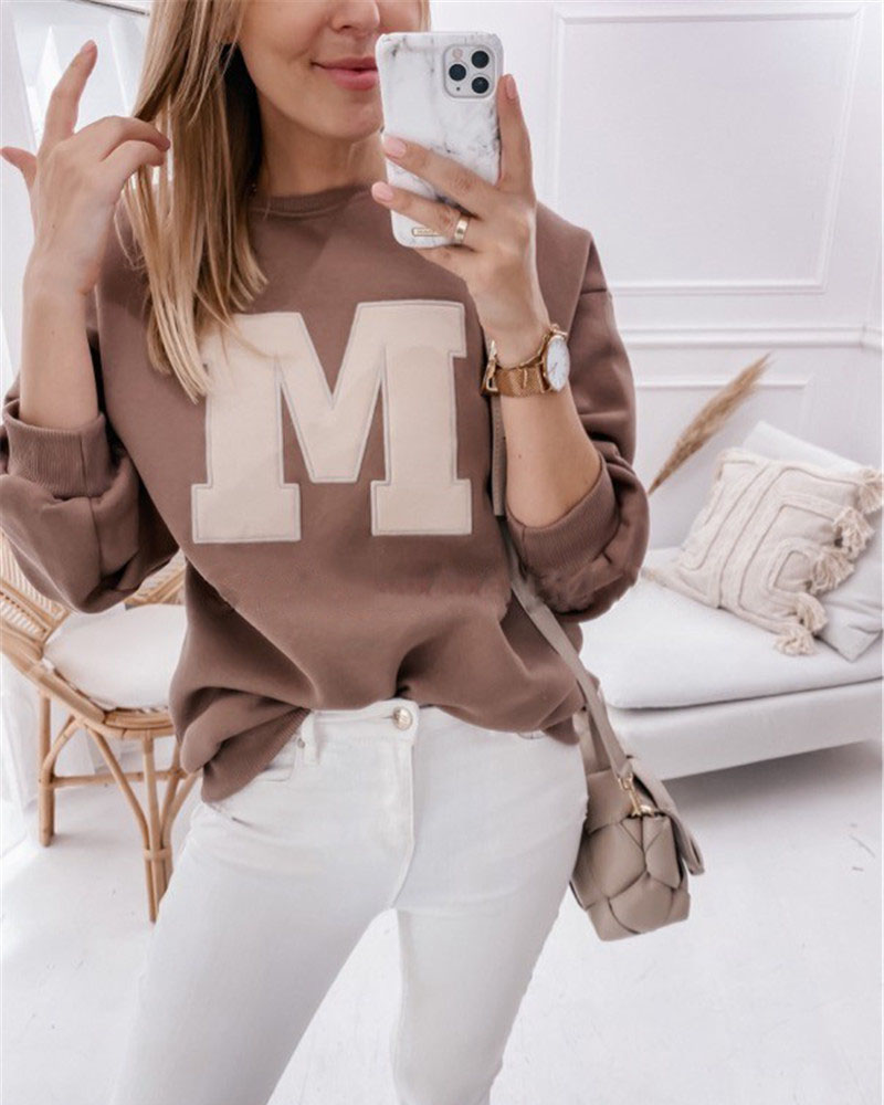 

Letter Embroidery Drop Shoulder Sweatshirt, Brown