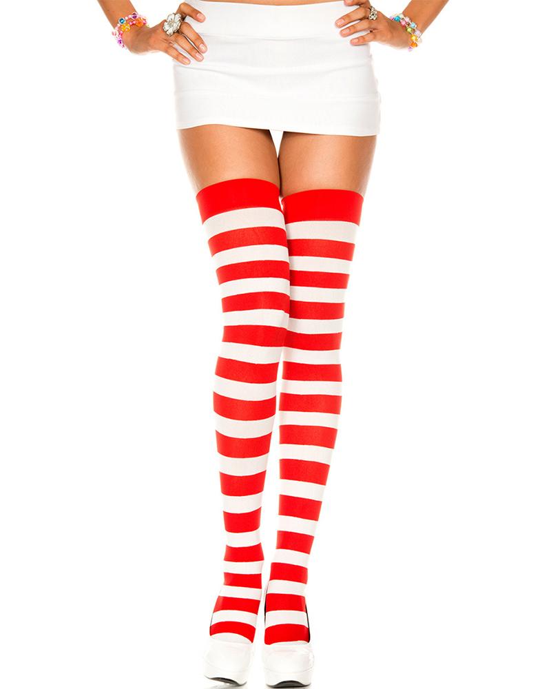 

Halloween Thigh High Striped Print Stockings Over Knee Long Socks Cosplay Party Stage Decorations, White
