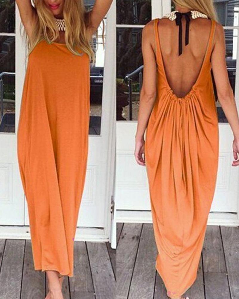 

Backless Ruched Casual Maxi Dress, Orange