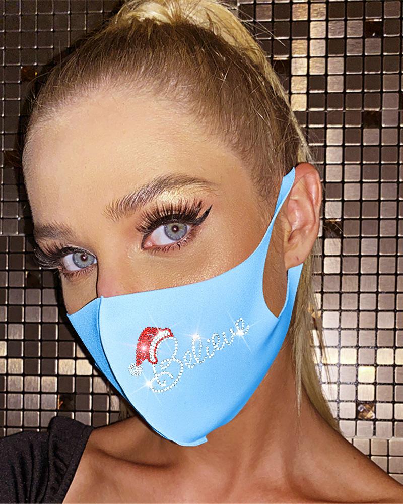 

Christmas Snowflake / Letter Pattern Studded Breathable Face Mask, Blue