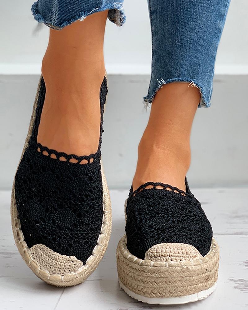 

Woven Flax Lace Casual Shoes, Black
