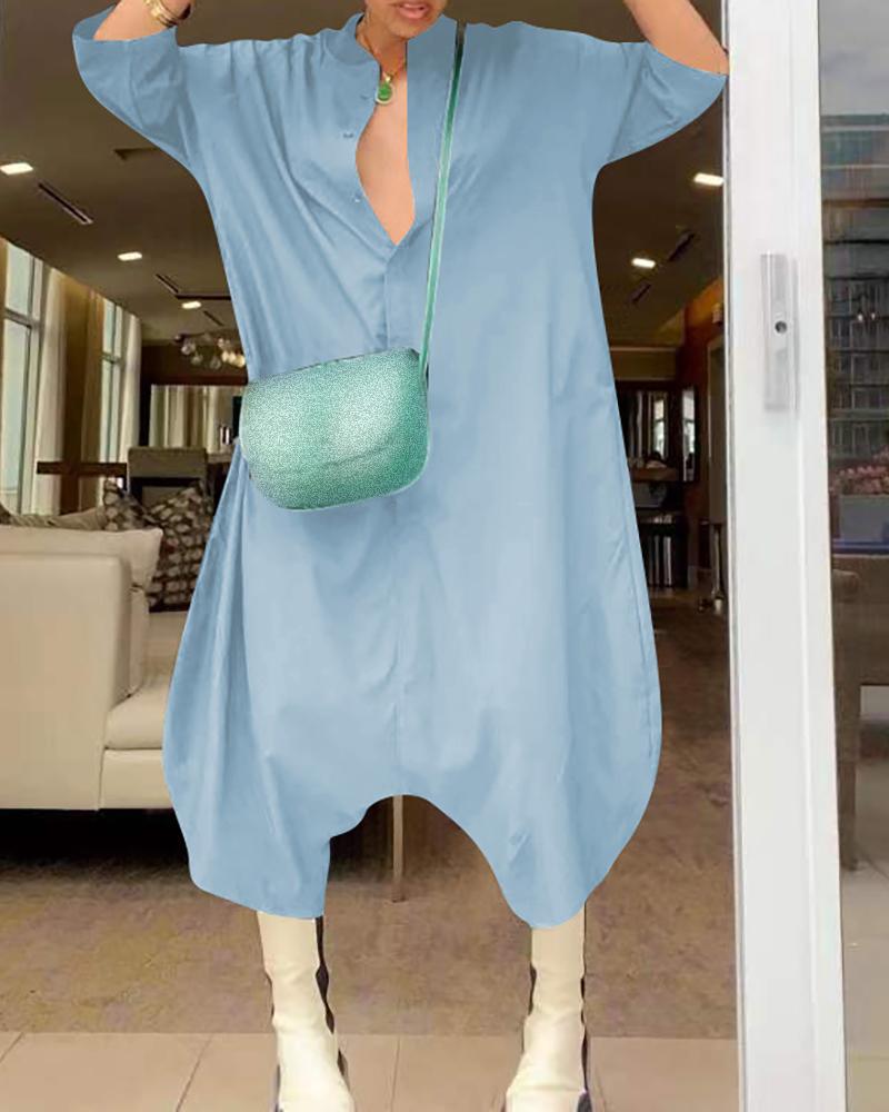 

V Neck Plain Half Sleeve Jumpsuit, Blue
