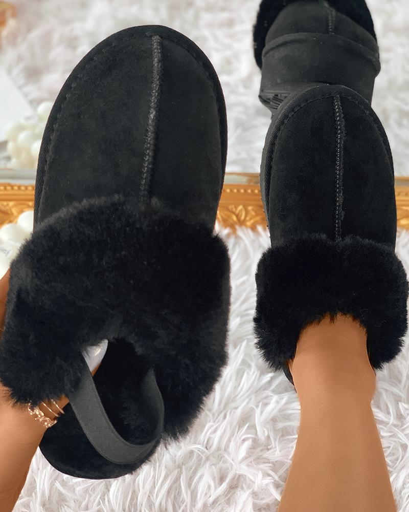 

Suede Lined Slingback Fluffy Slipper, Black