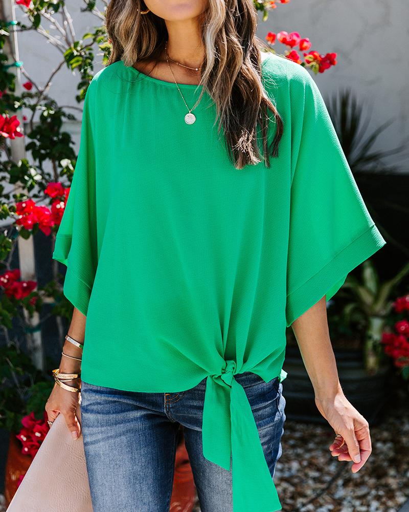 

Solid Tie Hem Top, Green