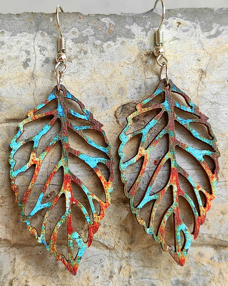 

1Pair Retro Bohemian Hollow Out Leaf Shaped Drop Earrings, Style1
