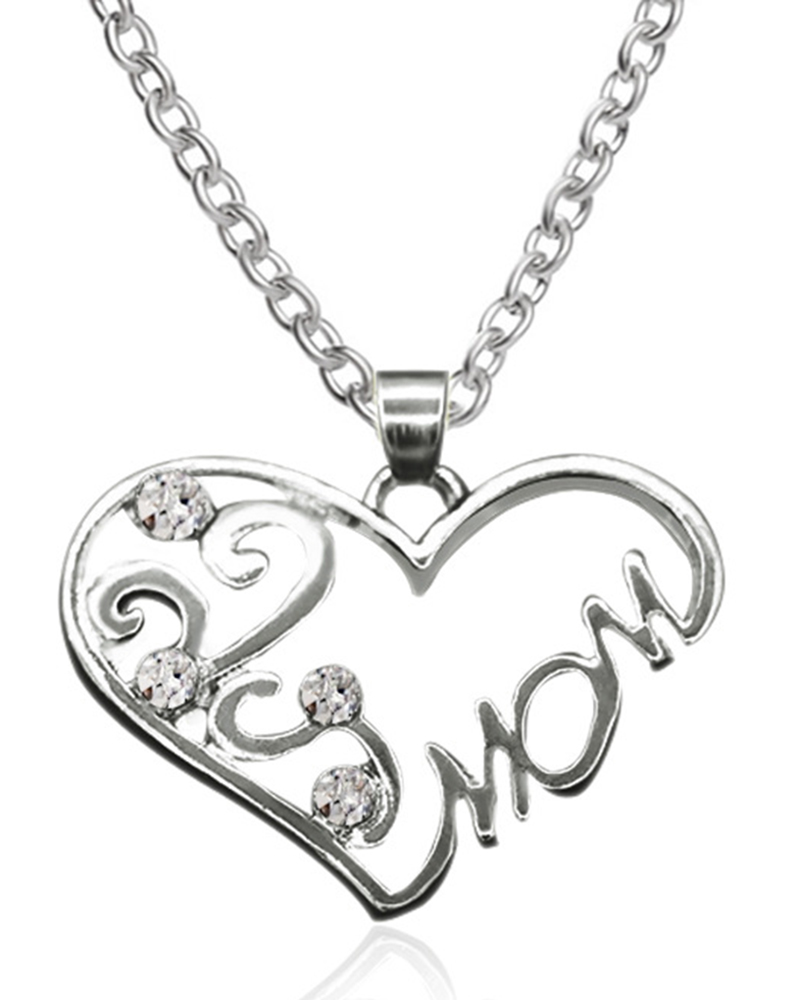 

1pc Mother's Day Gift Hollow Out Love Heart Mom Pendant Necklace, Silver