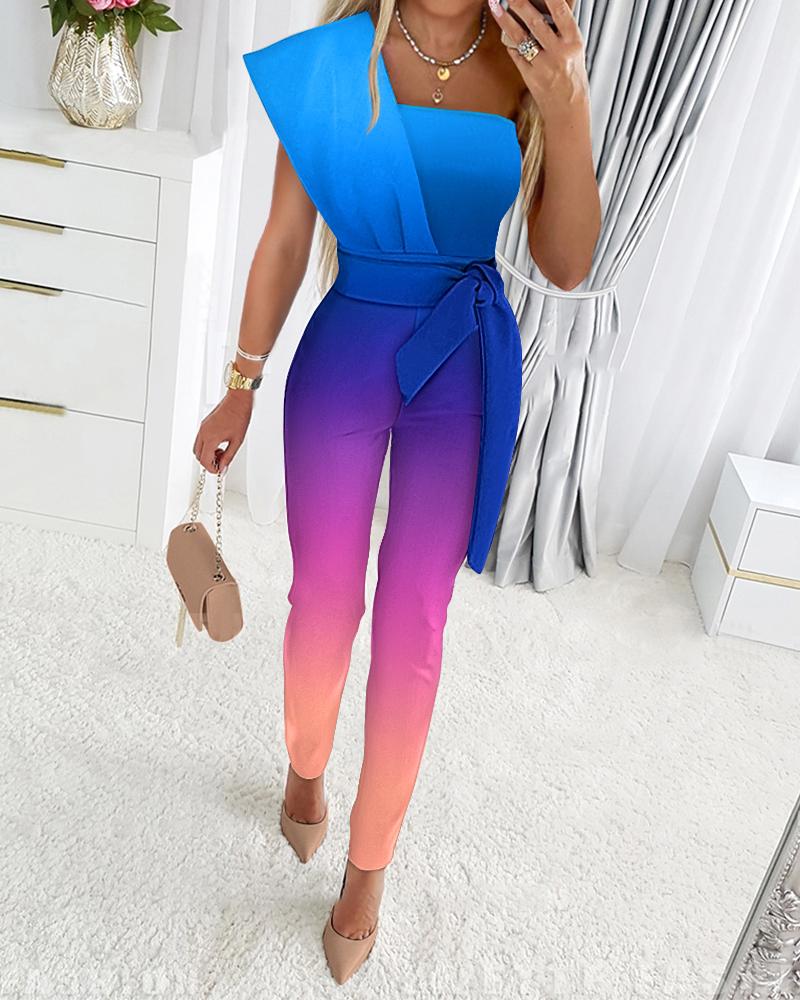 

Ombre Print One Shoulder Jumpsuit, Blue