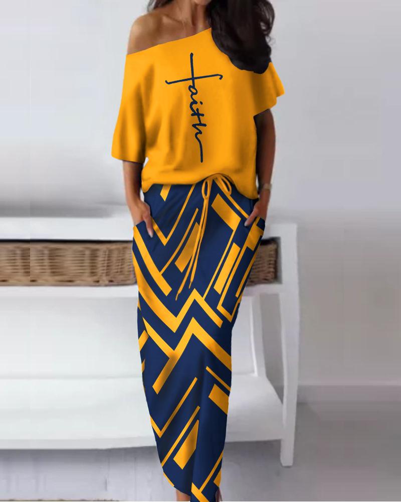 

Faith Geometric Print Top & Drawstring Skirt Set, Yellow