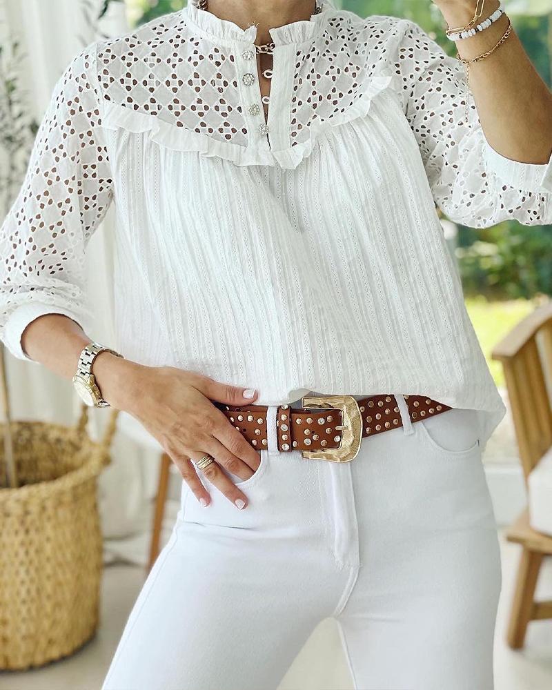 

Patchwork Eyelet Embroidery Frill Hem Top, White