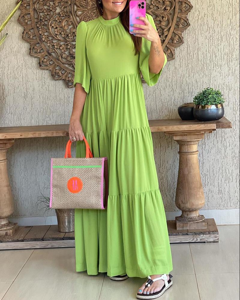 

Puff Bell Sleeve Ruched Casual Maxi Dress, Light green