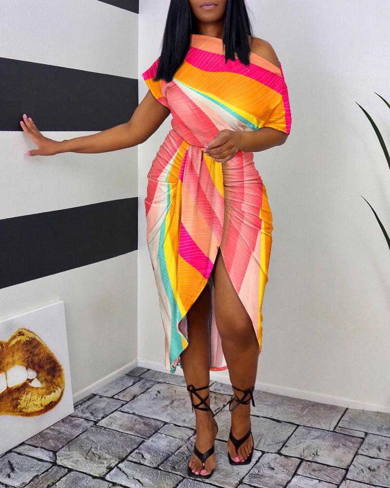 

Colorblock Ruched Slit Casual Dress, Multicolor