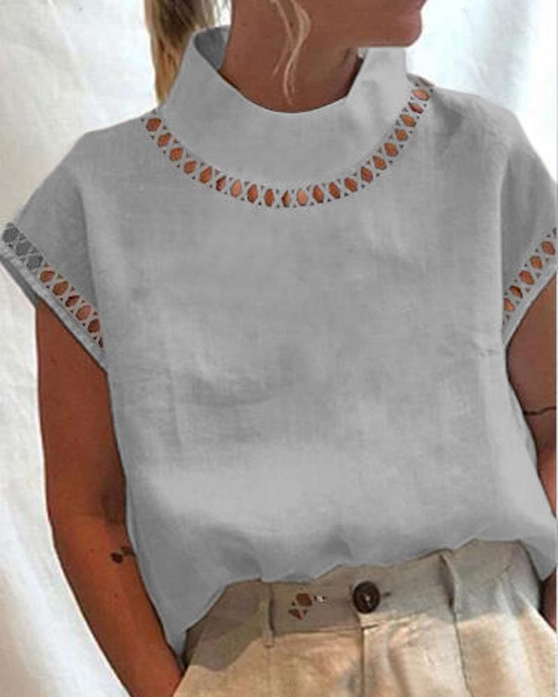 

Plain Hollow Out Casual Top, Gray