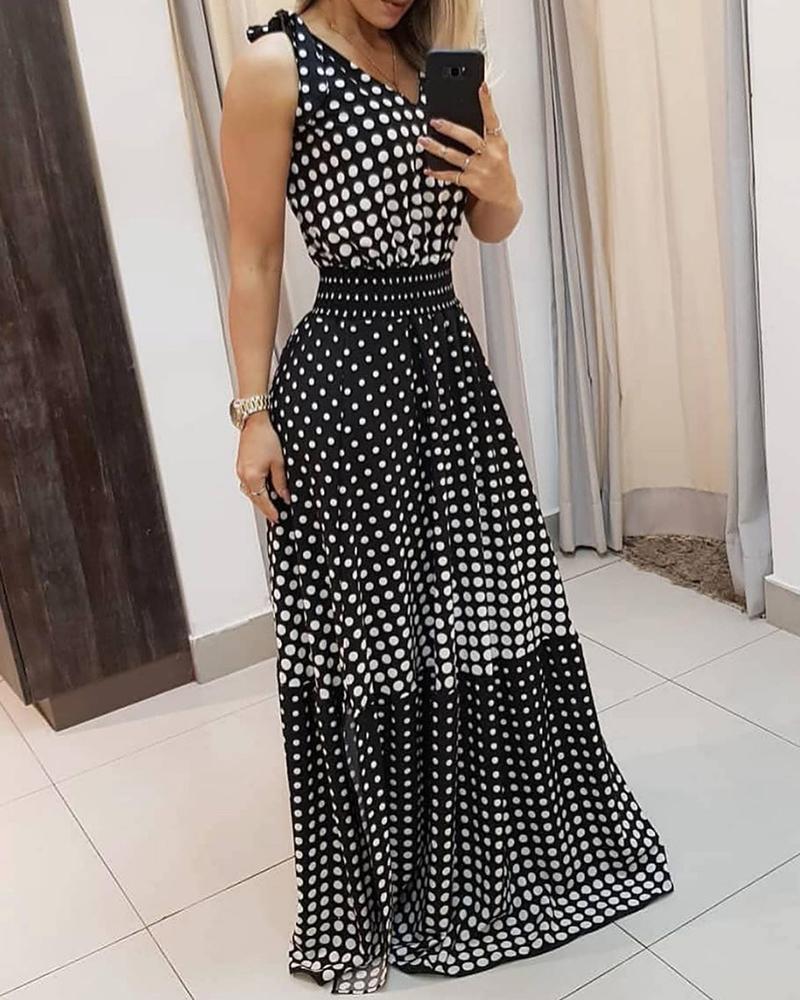 

Dot Print Thick Strap Maxi Dress, Black