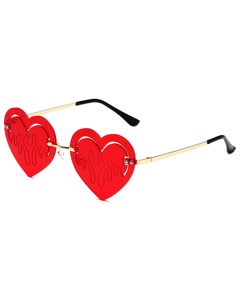 

1Pair Heart Shaped Rimless Tinted Fashion Sunglasses, Red