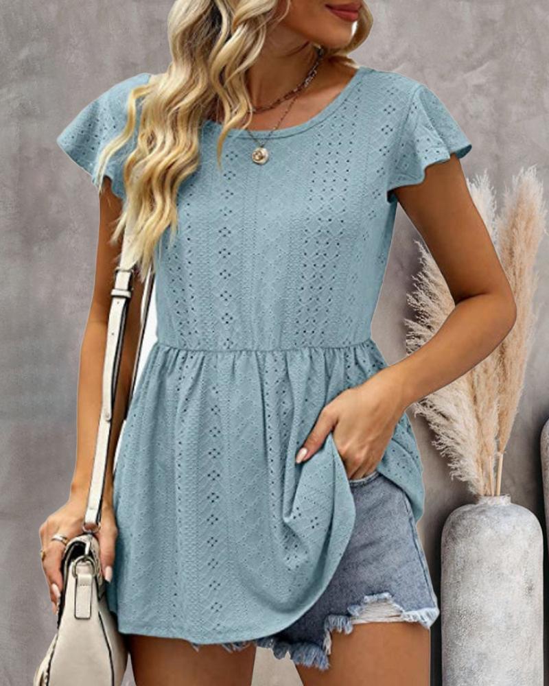 

Patchwork Hollow Out Open Back Peplum Top, Blue