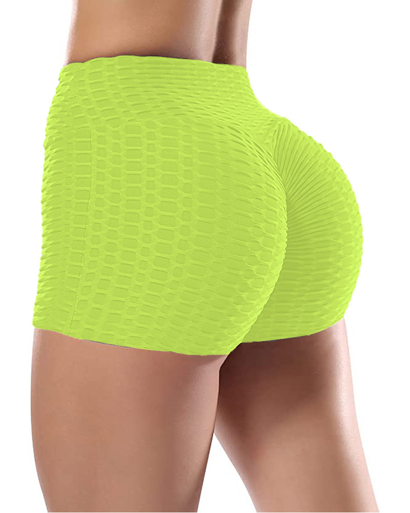 

High Waist Scrunch Butt Lift Textured Active Shorts, Green